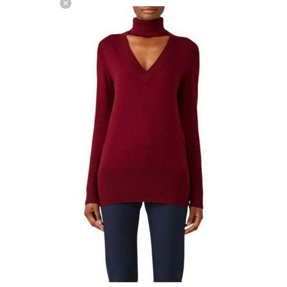 Tome NYC Burgundy Merino Wool Neck Cut Out Turtleneck Sweater Size Large